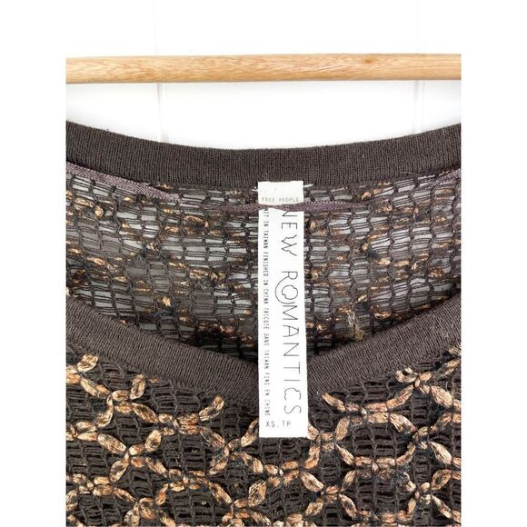 Free People New Romantics Joan of Arc knit tunic dress sweater copper thread XS - Picture 4 of 11